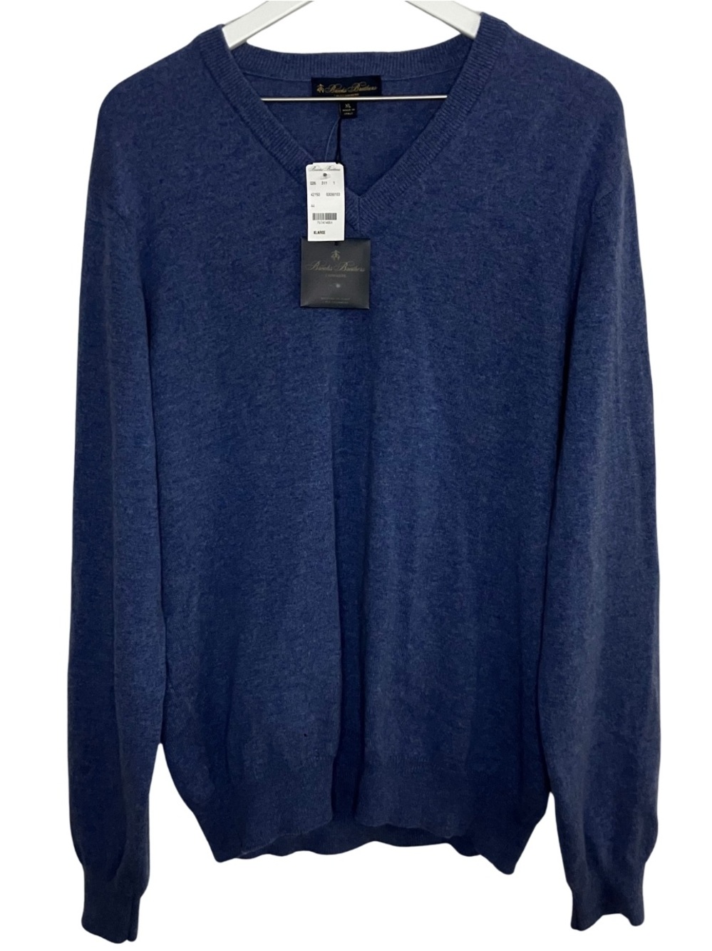 NWT Brooks Brothers 2 Ply Italian Cashmere Sweater V-Neck Men’s XL Blue READ